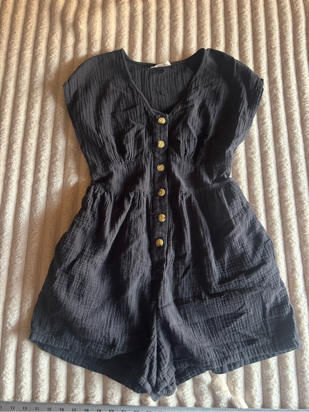Universal Thread Black Button-Front Short-Sleeve Romper